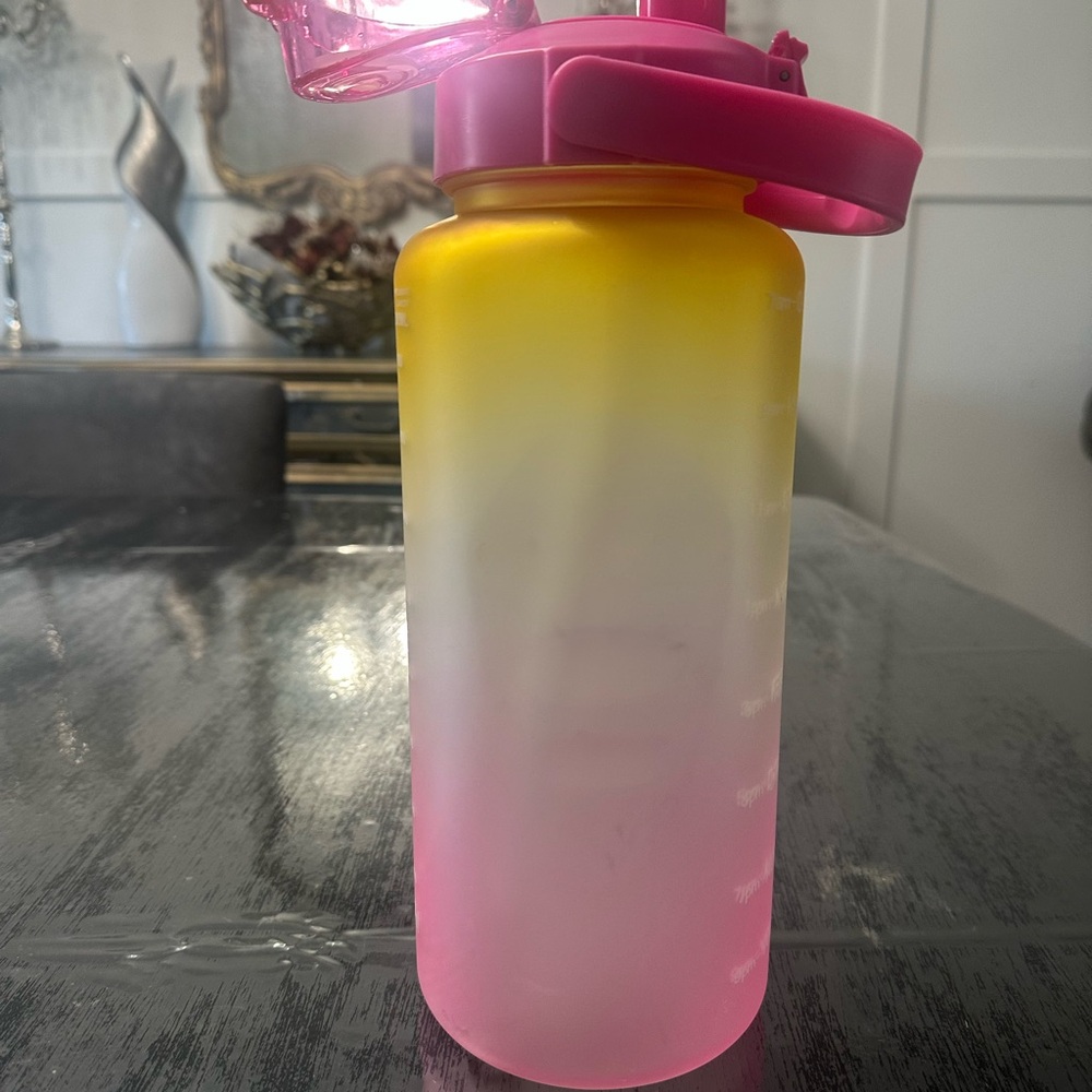 Yellow to Pink Ombre Water Bottle with Pink Flip Lid
